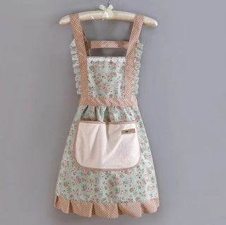 1 x Korean Style Pretty Frilly Baking / Cooking Canvas Apron with Pockets