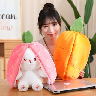18/25cm Strawberry / Carrot Bunny Zipper Surprise Plushie Soft Toy by The Kawaii Shoppu | The Kawaii Shoppu