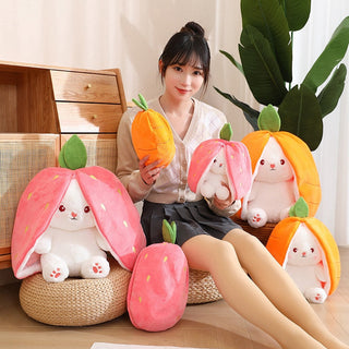 18/25cm Strawberry / Carrot Bunny Zipper Surprise Plushie Soft Toy by The Kawaii Shoppu | The Kawaii Shoppu