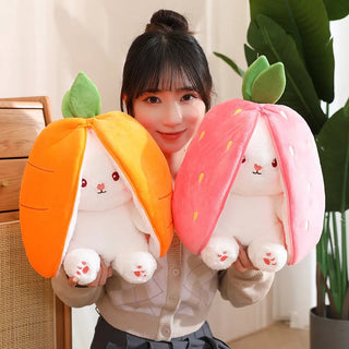 18/25cm Strawberry / Carrot Bunny Zipper Surprise Plushie Soft Toy by The Kawaii Shoppu | The Kawaii Shoppu