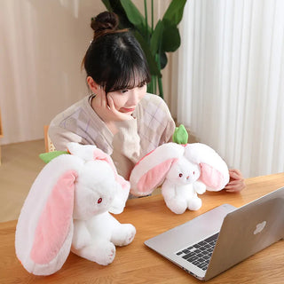 18/25cm Strawberry / Carrot Bunny Zipper Surprise Plushie Soft Toy by The Kawaii Shoppu | The Kawaii Shoppu
