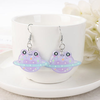 1Pair Cute Love Frog Resin Earrings Planet Frog Earrings by The Kawaii Shoppu | The Kawaii Shoppu