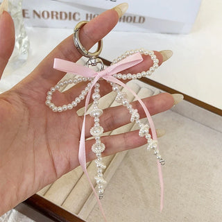 2025 Sweet Pearl Bow Keychain – Y2K Heart Pendant Accessory