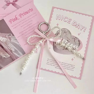 2025 Sweet Pearl Bow Keychain – Y2K Heart Pendant Accessory