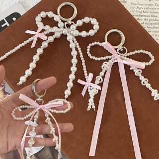 2025 Sweet Pearl Bow Keychain – Y2K Heart Pendant Accessory