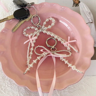 2025 Sweet Pearl Bow Keychain – Y2K Heart Pendant Accessory