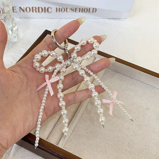 2025 Sweet Pearl Bow Keychain – Y2K Heart Pendant Accessory