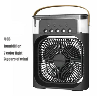 3-in-1 Multifunctional Mini Humidifying Fan | USB Rechargeable + 7-Colour Night Light