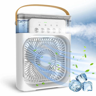 3-in-1 Multifunctional Mini Humidifying Fan | USB Rechargeable + 7-Colour Night Light