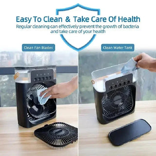3-in-1 Multifunctional Mini Humidifying Fan | USB Rechargeable + 7-Colour Night Light