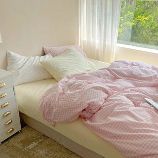 Aesthetic Block Color Plaid Duvet Sheet Bedding Set Bedding by The Kawaii Shoppu | The Kawaii Shoppu