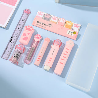 Cat Paw Stationery Gift Set – 9pcs Cute School Supplies with Pencil Box