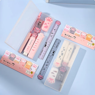 Cat Paw Stationery Gift Set – 9pcs Cute School Supplies with Pencil Box