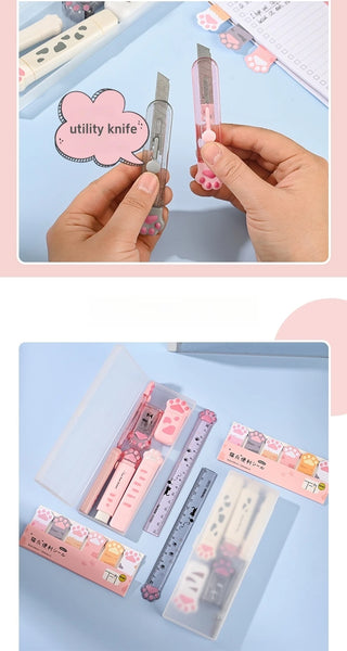 Cat Paw Stationery Gift Set – 9pcs Cute School Supplies with Pencil Box