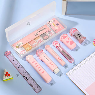 Cat Paw Stationery Gift Set – 9pcs Cute School Supplies with Pencil Box