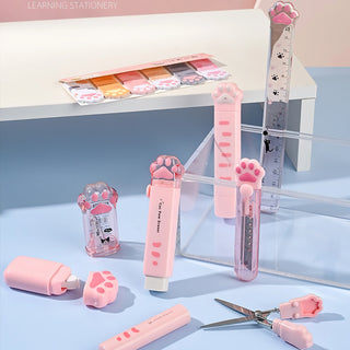 Cat Paw Stationery Gift Set – 9pcs Cute School Supplies with Pencil Box