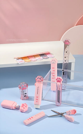 Cat Paw Stationery Gift Set – 9pcs Cute School Supplies with Pencil Box