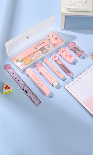 Cat Paw Stationery Gift Set – 9pcs Cute School Supplies with Pencil Box
