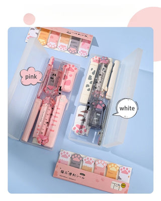 Cat Paw Stationery Gift Set – 9pcs Cute School Supplies with Pencil Box