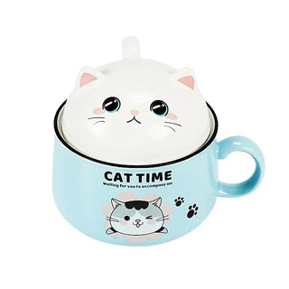 Cat Time Ramen Bowl – 1000ml Ceramic Noodle Bowl with Cat Lid