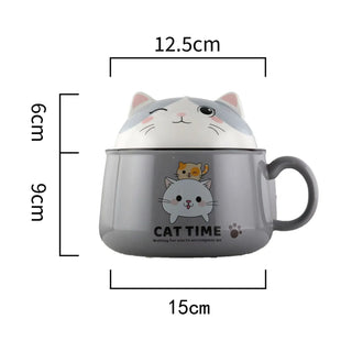 Cat Time Ramen Bowl – 1000ml Ceramic Noodle Bowl with Cat Lid