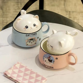 Cat Time Ramen Bowl – 1000ml Ceramic Noodle Bowl with Cat Lid