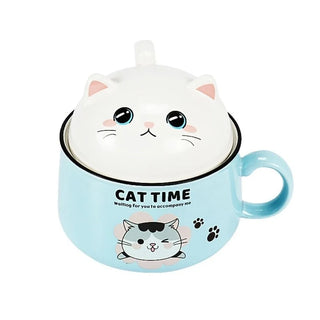 Cat Time Ramen Bowl – 1000ml Ceramic Noodle Bowl with Cat Lid