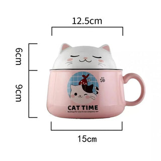 Cat Time Ramen Bowl – 1000ml Ceramic Noodle Bowl with Cat Lid