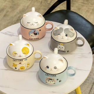 Cat Time Ramen Bowl – 1000ml Ceramic Noodle Bowl with Cat Lid