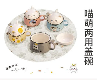 Cat Time Ramen Bowl – 1000ml Ceramic Noodle Bowl with Cat Lid