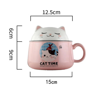 Cat Time Ramen Bowl – 1000ml Ceramic Noodle Bowl with Cat Lid