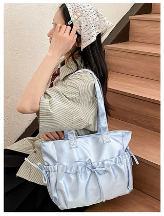 Cottage Core Elegant Bow Totebag 40X10X25cm by The Kawaii Shoppu | The Kawaii Shoppu