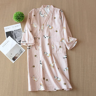 Cotton Cherry Blossom Kimono Robe – Women’s Lightweight Summer Nightgown