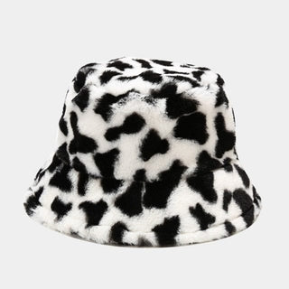 Cow Print Plush Bucket Hat Black Clothing and Accessories The Kawaii Shoppu