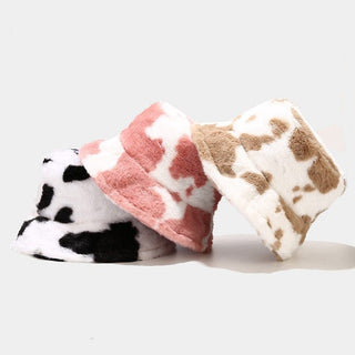 Cow Print Plush Bucket Hat Clothing and Accessories The Kawaii Shoppu