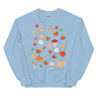 Cozy Fall Kawaii Print Sweater Light Blue S by The Kawaii Shoppu | The Kawaii Shoppu