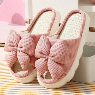 Cute Bowknot Linen Slippers