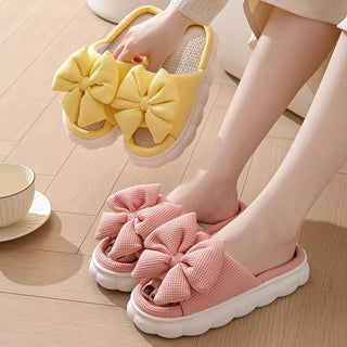 Cute Bowknot Linen Slippers