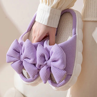 Cute Bowknot Linen Slippers