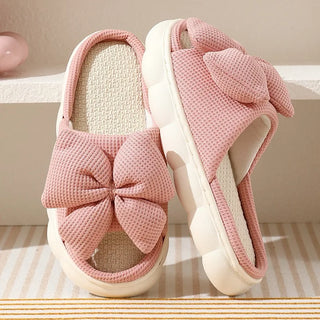 Cute Bowknot Linen Slippers