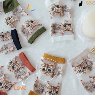 Cute Cat Transparent Aesthetic Ankle Socks Clothing and Accessories by The Kawaii Shoppu | The Kawaii Shoppu