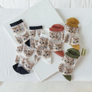 Cute Cat Transparent Aesthetic Ankle Socks Clothing and Accessories by The Kawaii Shoppu | The Kawaii Shoppu