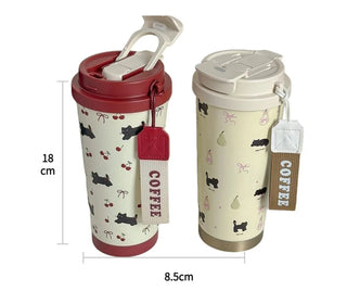 Cute Cherry Cat Coffee Tumbler 500ml Kawaii Water Bottle Stainless Steel Thermal Cup With Straw