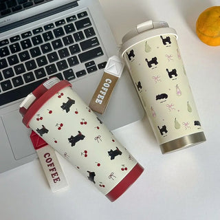 Cute Cherry Cat Coffee Tumbler 500ml Kawaii Water Bottle Stainless Steel Thermal Cup With Straw