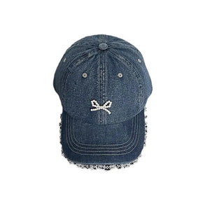 Cute Denim Lace Bow Womens Cap 56-58cm Accessories by The Kawaii Shoppu | The Kawaii Shoppu