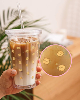 Cute Floating Cats Clear Plastic Tumbler with Straw
