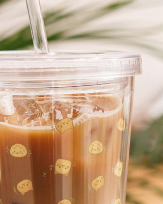 Cute Floating Cats Clear Plastic Tumbler with Straw