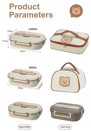 Dear Bear 304 Stainless Steel Bento Lunch Box Home & Kitchen by The Kawaii Shoppu | The Kawaii Shoppu