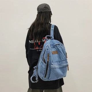 Denim Fashion Backpack Multi-Pocket School Rucksack