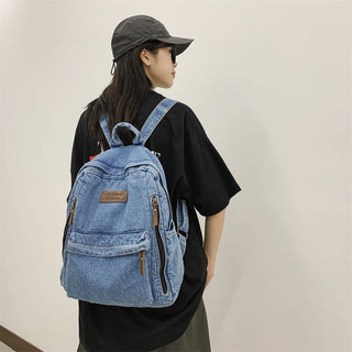 Denim Fashion Backpack Multi-Pocket School Rucksack